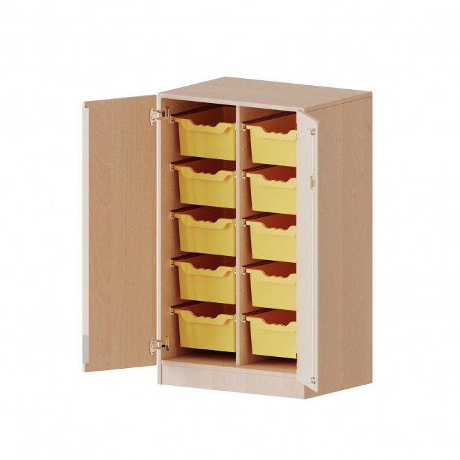 ErgoTray Schrank, 2reihig, 3 OH, zweitürig, n, mit 10 hohen Boxen, B/H/T 70,3x118x50cm 